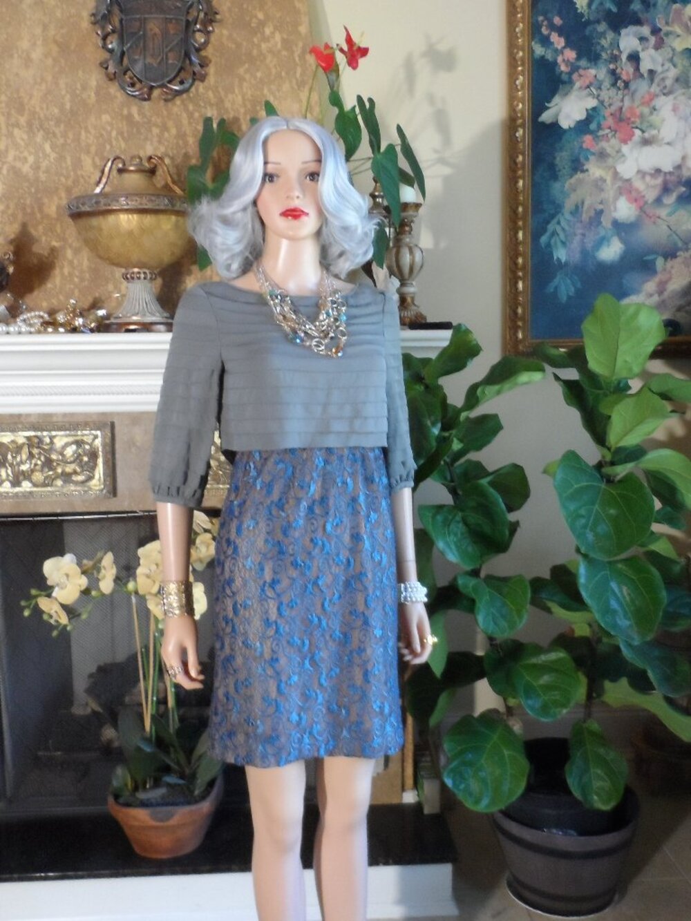 3.1 Phillip Lim Gray Layered Bodice Lace Dress Size 0